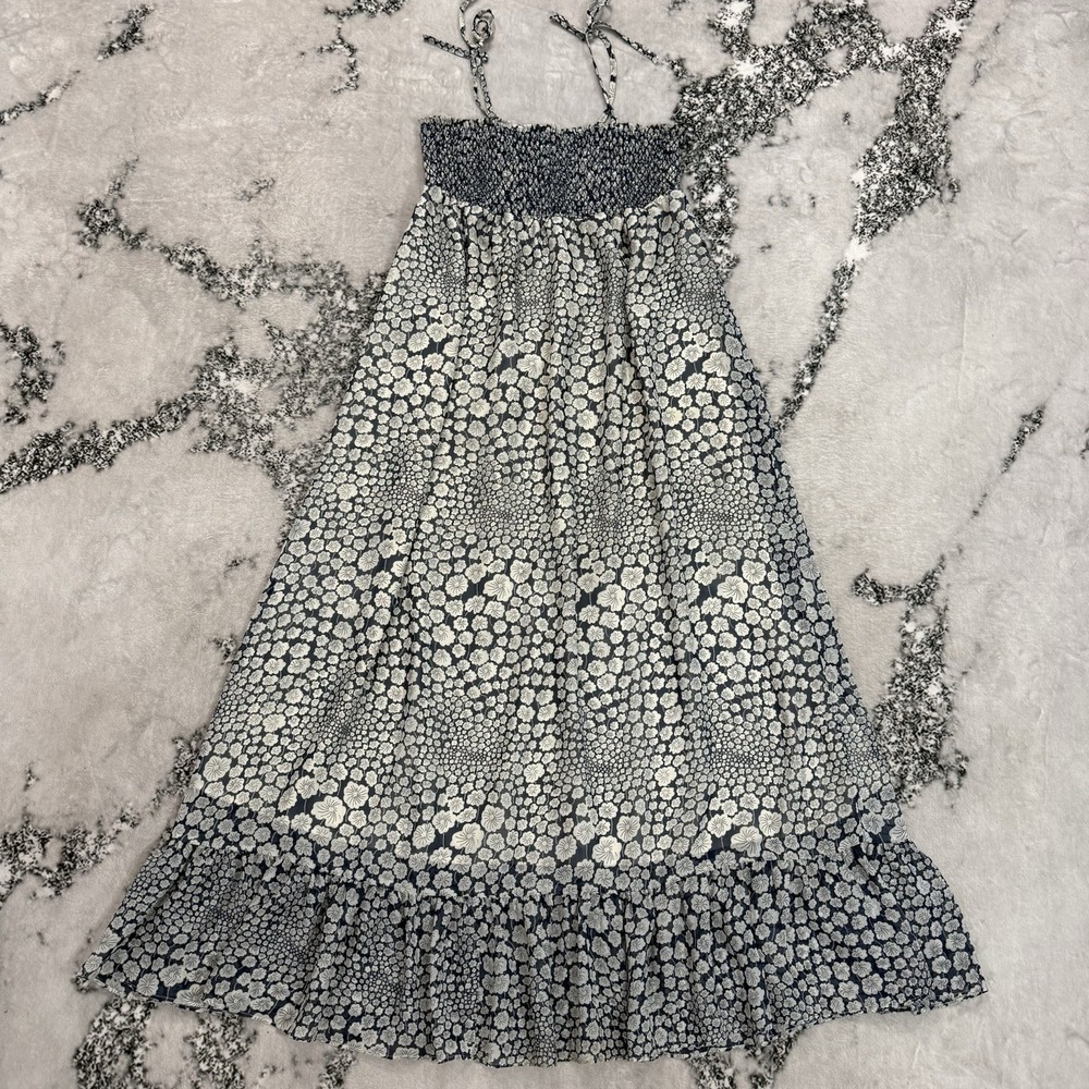 Liberty Of London For Target Floral Smocked Maxi Dress Tie Strap Blue White M